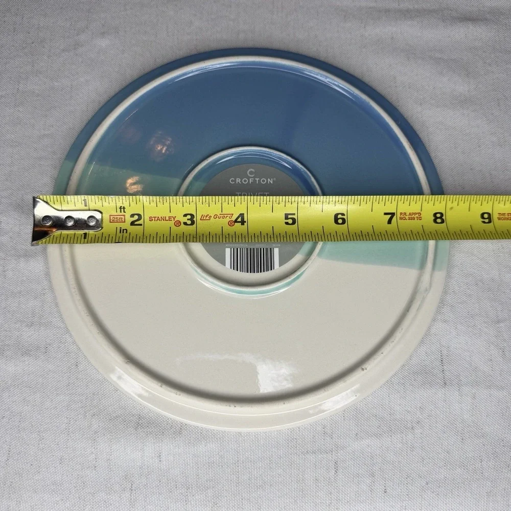 Crofton‎ Ceramic Striped Trivet Blue Green White 8-Inch Double Dipped Glossy